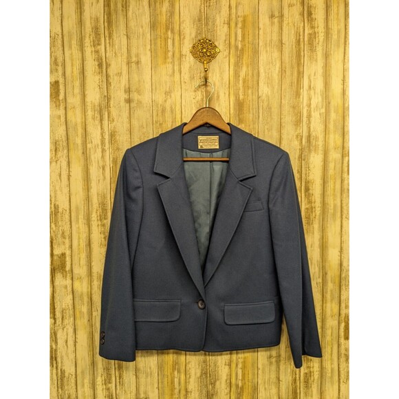 Vintage Miss PENDLETON Navy Blue Women's Blazer Jacket 100 % Virgin Wool Size 8